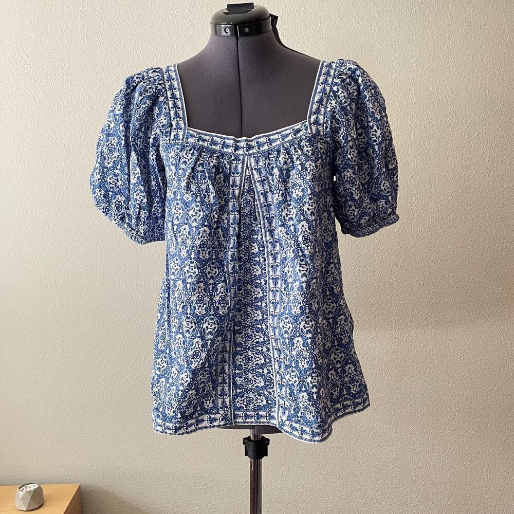 y2k blue cotton babydoll top boho dainty coastal cowgirl